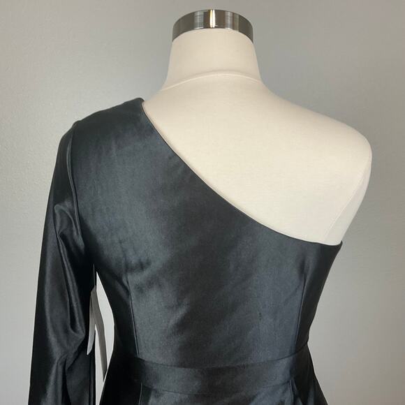 Aidan Mattox Satin One Shoulder Mini Sheath Cocktail Dress Black Size 12 - Picture 8 of 12